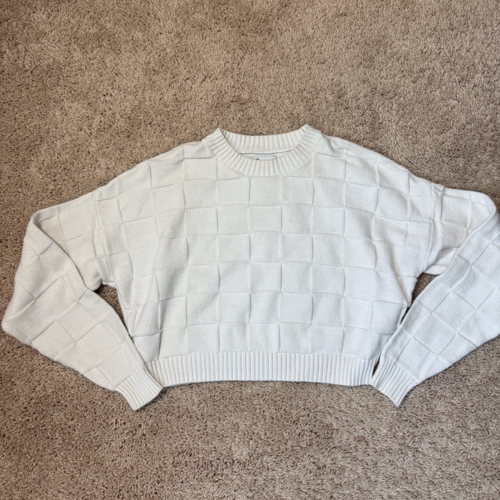 Hollister White Crew Neck Sweater Textured Knit